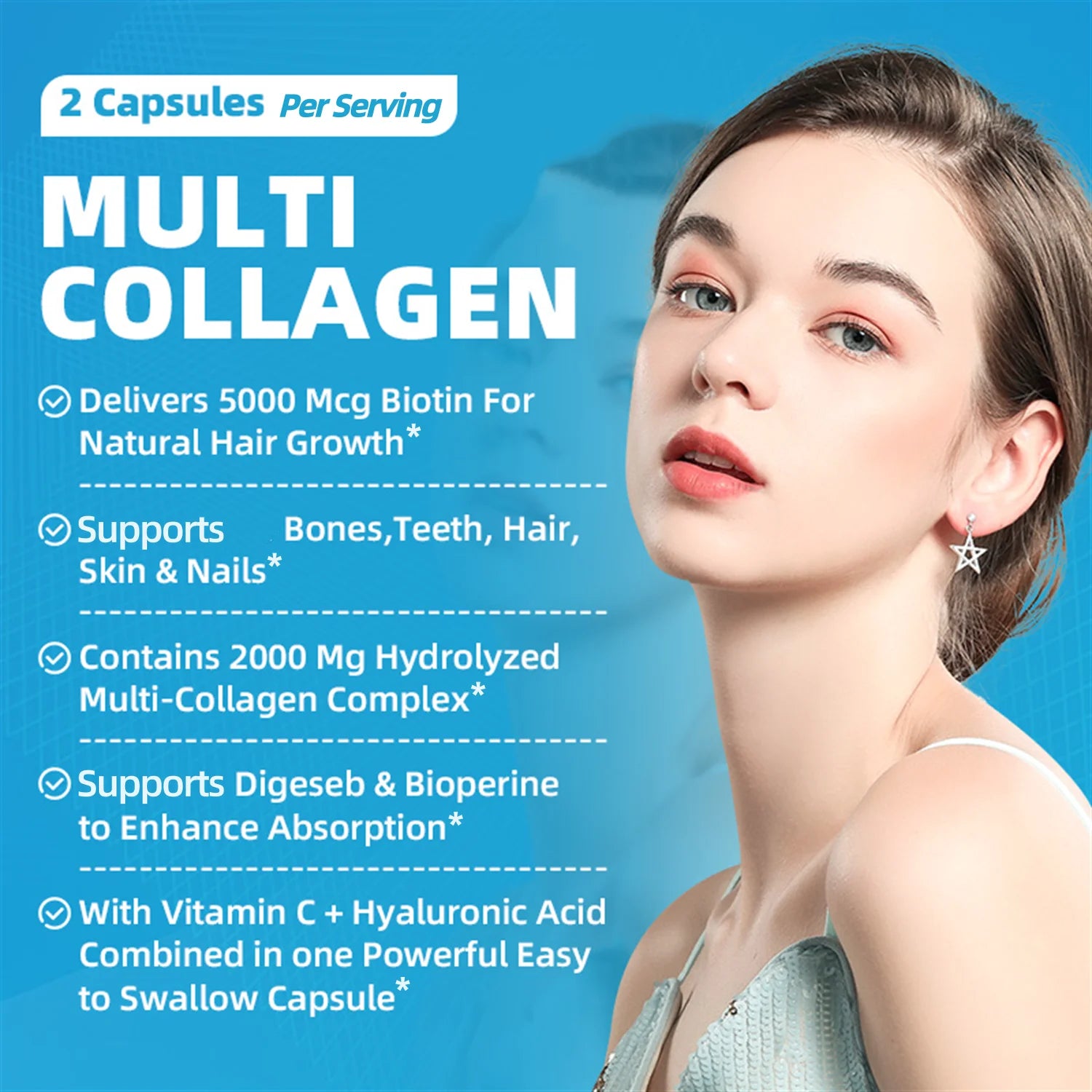 Multi-Collagen Capsules 5000Mg for Joints Hair Skin and Nails Healthy, 240 Capsules